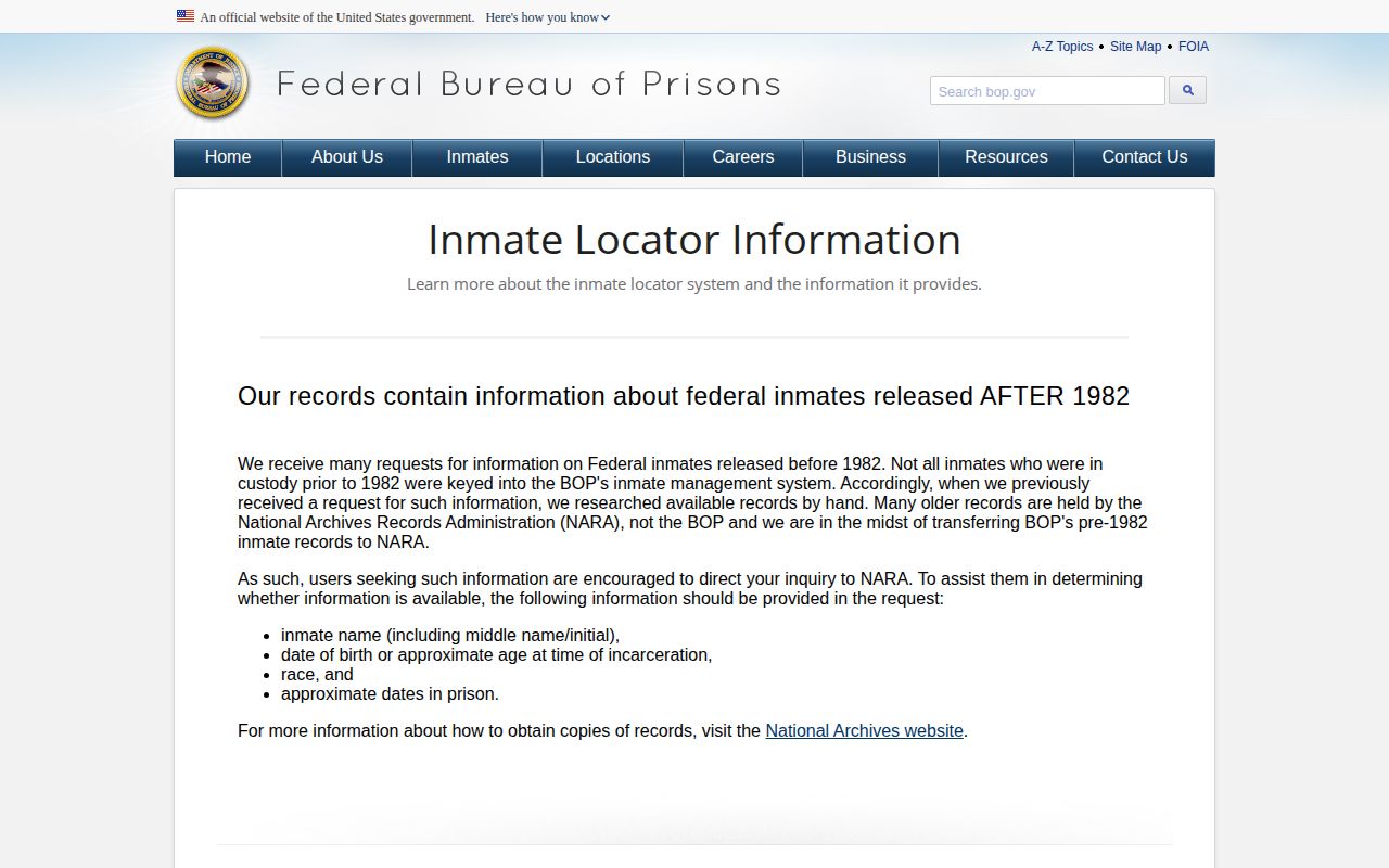BOP released result definitions for a Butler County federal record search