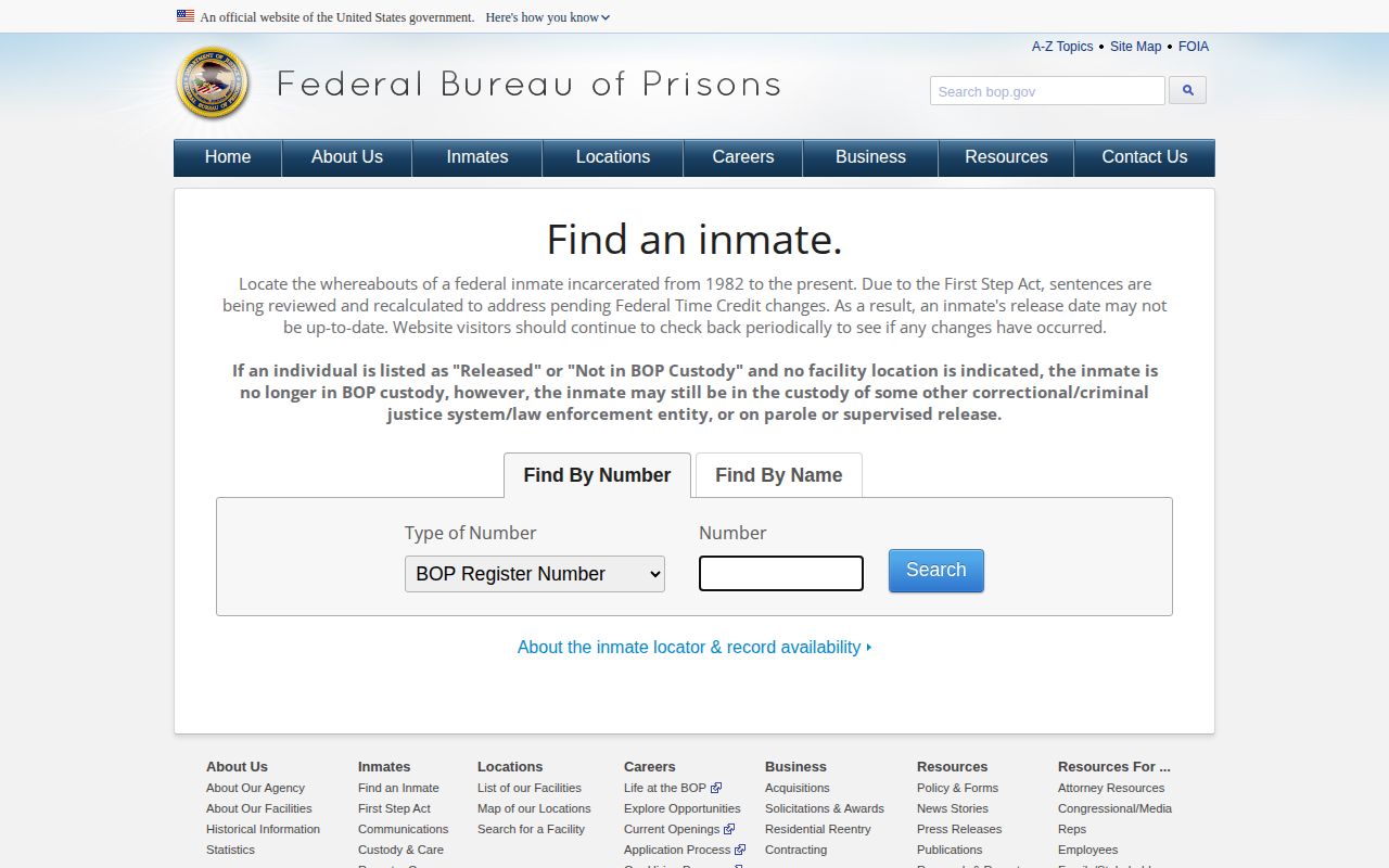 Federal BOP locator for Butler County federal release records