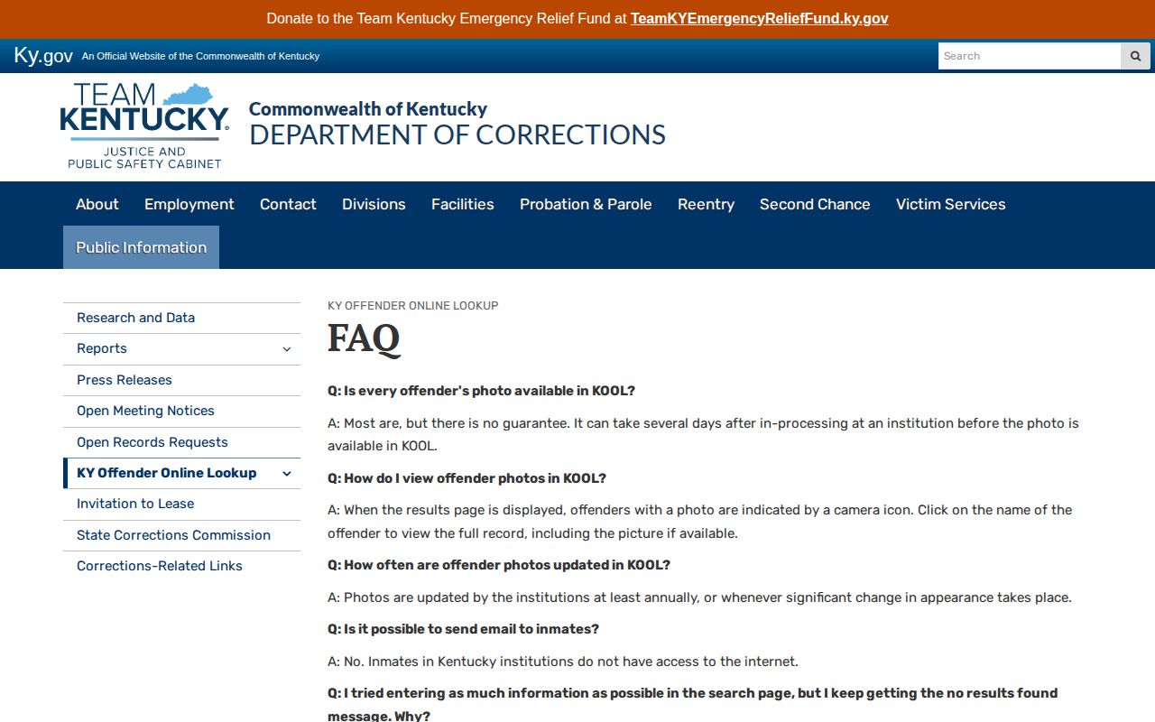 KDOC KOOL Butler County release search update guidance